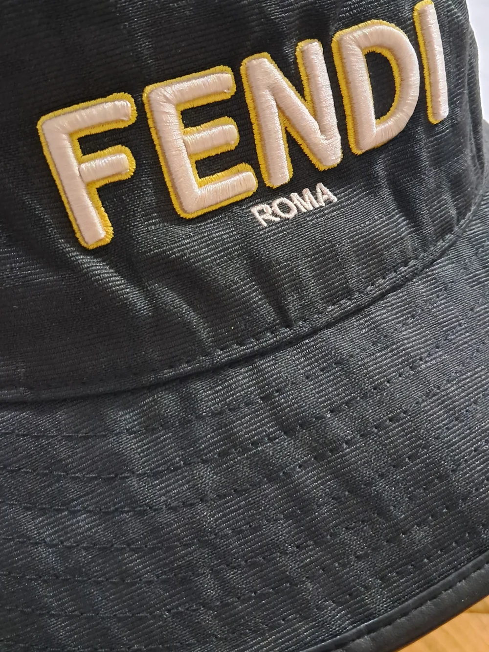 Fendi Black Bucket Hat with Yellow Logo - Picture 2 of 4
